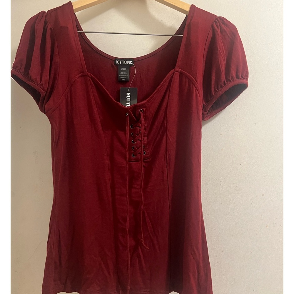 Hot Hot Hot-Topic Beautiful Burgundy front lace up Shirt